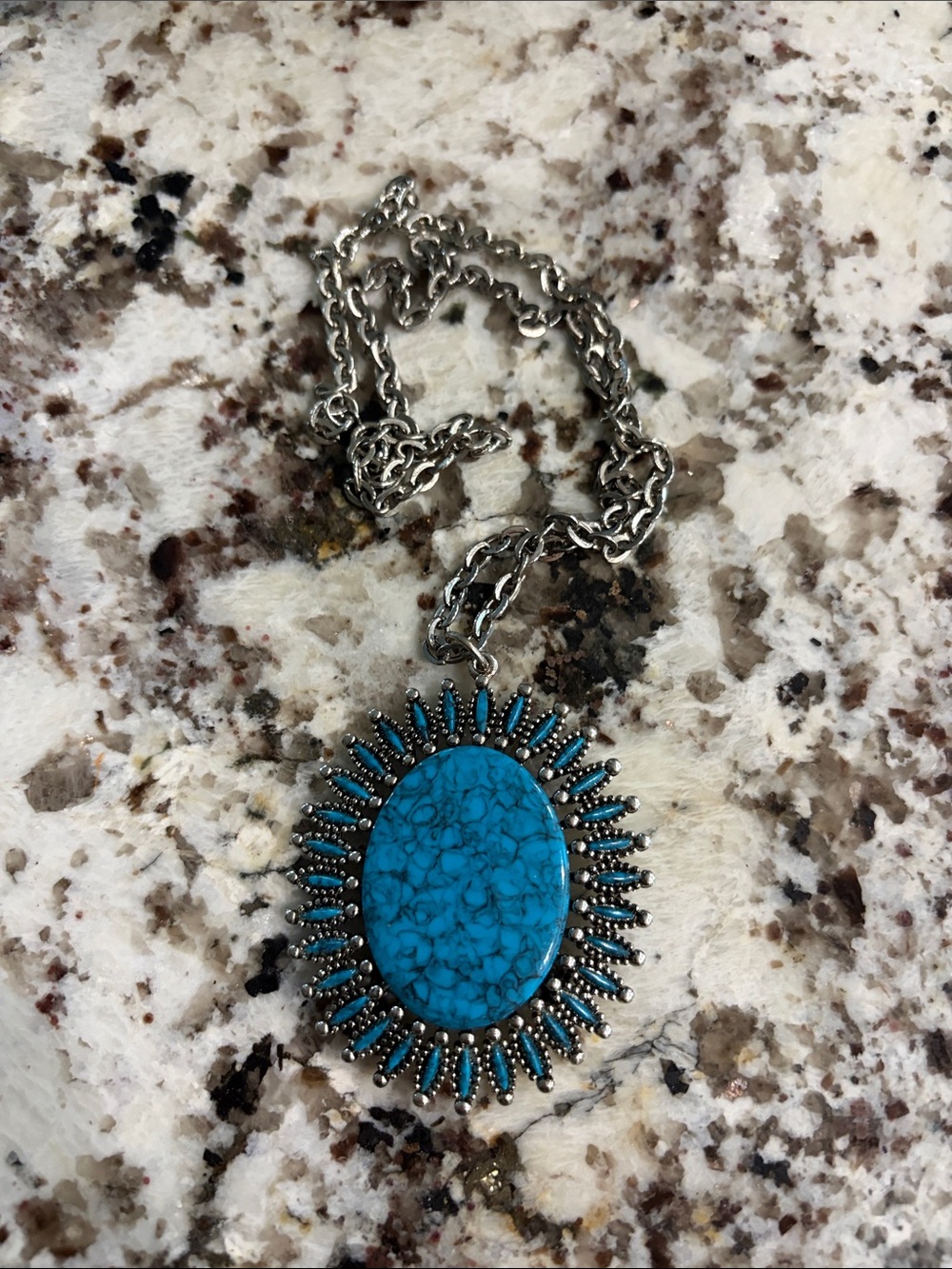 Silver-Tone Blue Turquoise Sunburst Pendant Necklace - Women's Jewelry